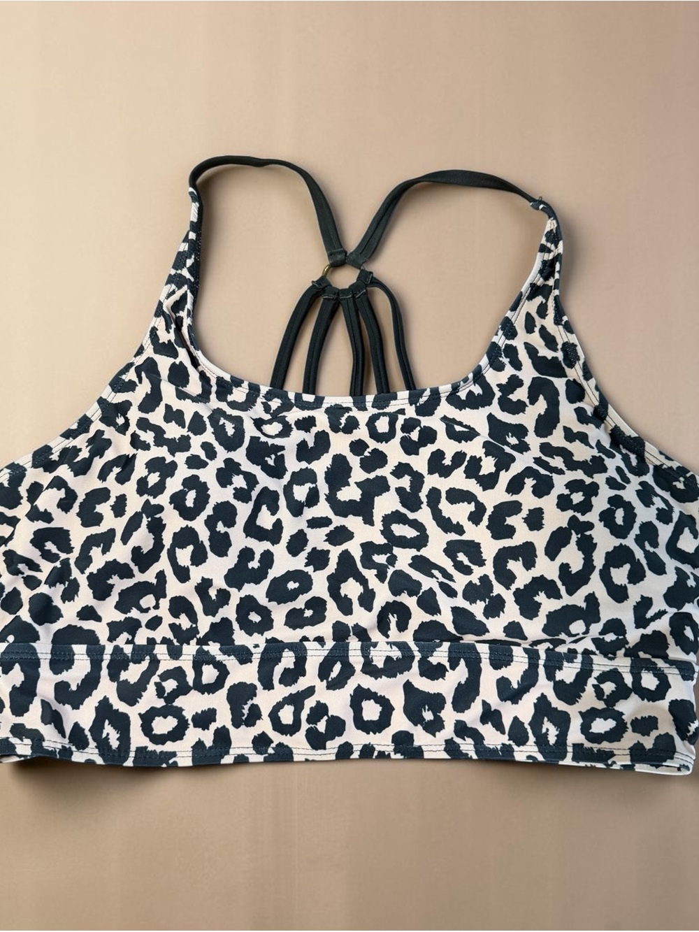 Black & White Leopard-Print Strappy Bikini Top